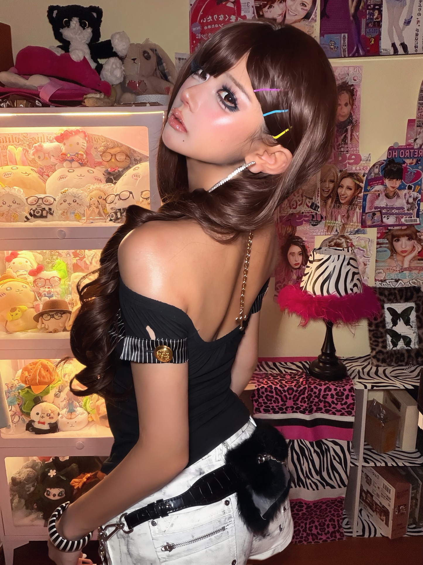 Princess GAL Fitted Black & White Striped Off-Shoulder Bow Top