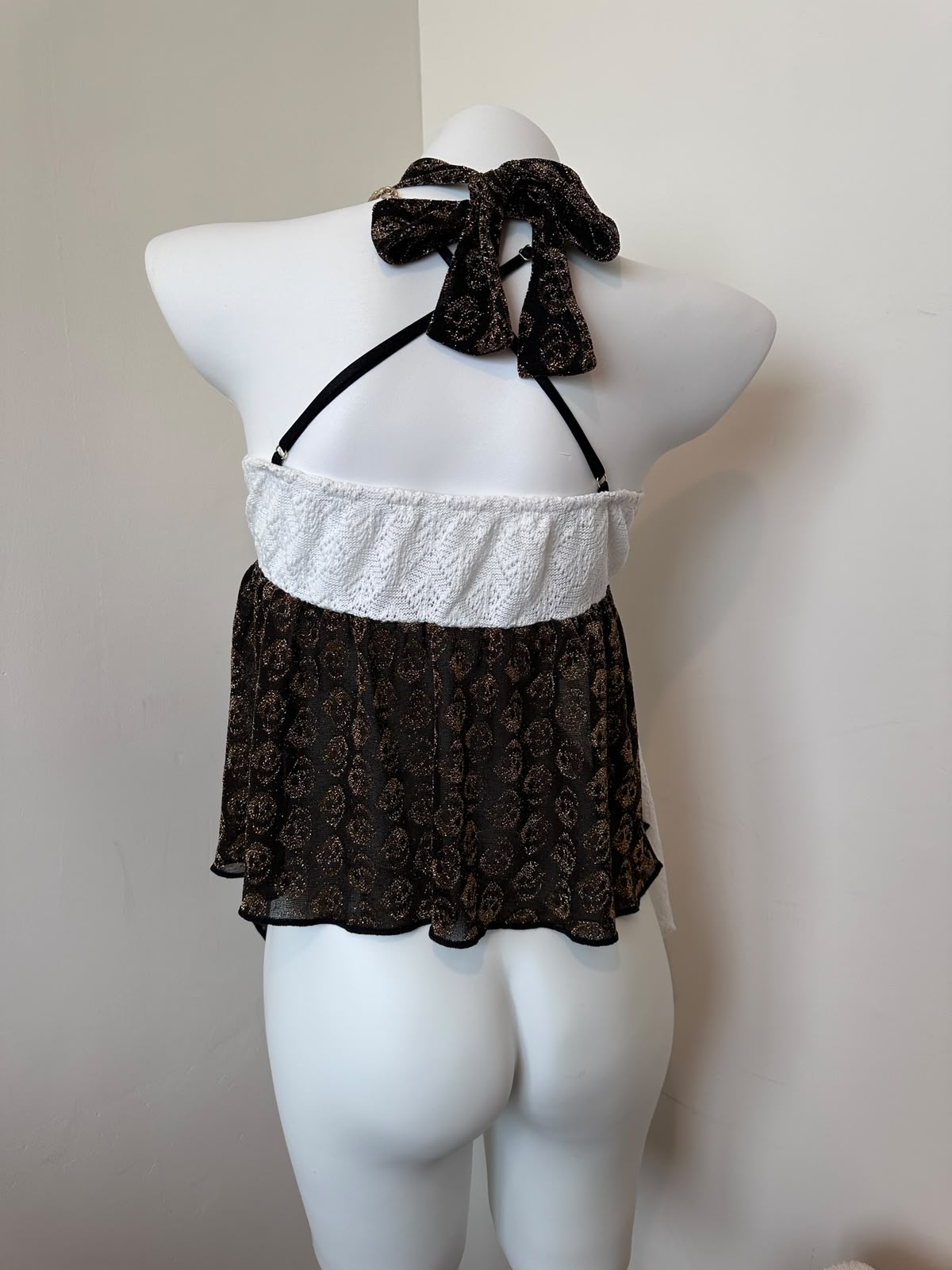 Summer GAL Black & Gold Skull Black & White Cami Top